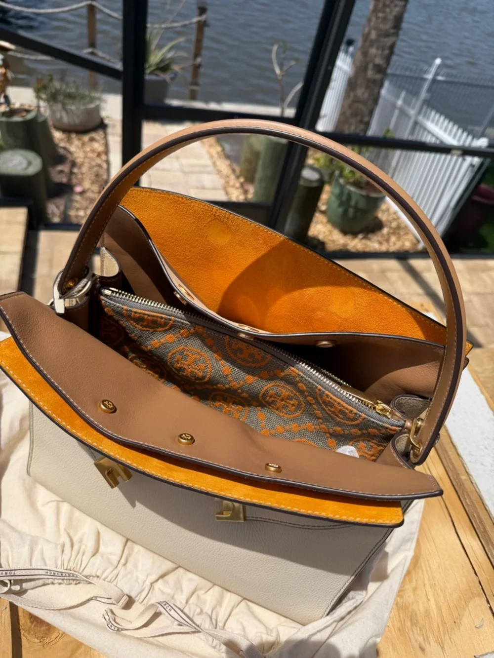 Tory Burch Lee Radziwill Large Ltd Ed Pebble Leather Monogram Jacquard Double